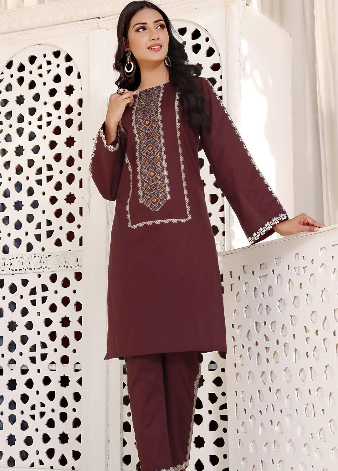 Luxeurs Casual Pret  Cotton 2 Piece Suit LX23SF Mocha Dress