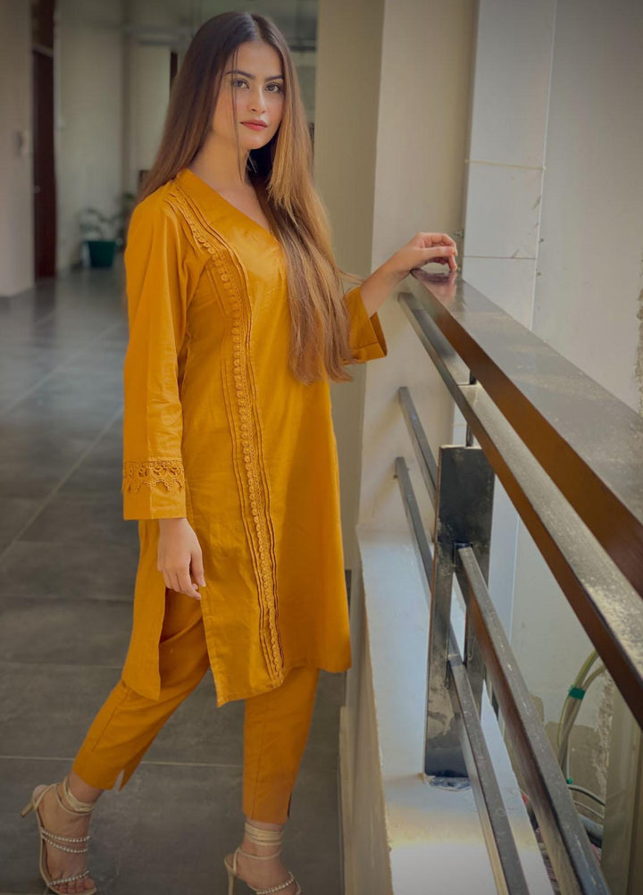 Luxeurs Casual Pret  Cotton 2 Piece Suit LX22RTW Mustard