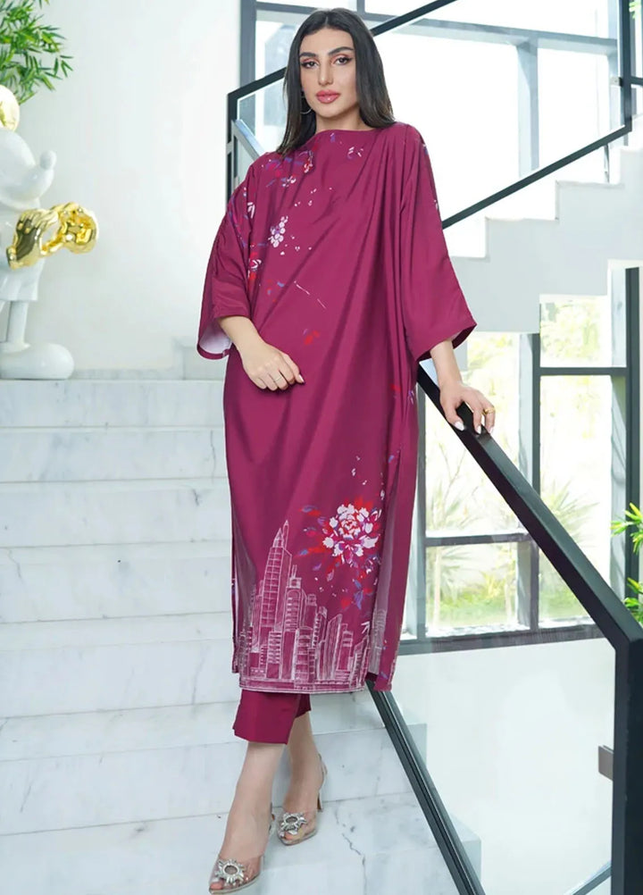 Luxury Revival By Dhaga Pret Printed Dhaga 2 Piece Suit Claret