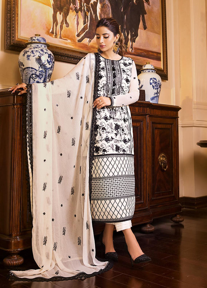 Maahru & Noorie by Asim Jofa Embroidered Cotton Net Suits Unstitched 3 Piece AJ23MN AJSM-13 - Festive Collection