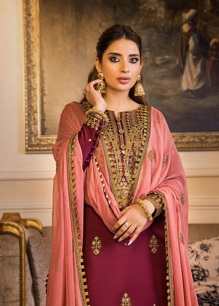 Maahru & Noorie by Asim Jofa Embroidered Silk Suits Unstitched 3 Piece AJ23MN AJSM-15 - Festive Collection