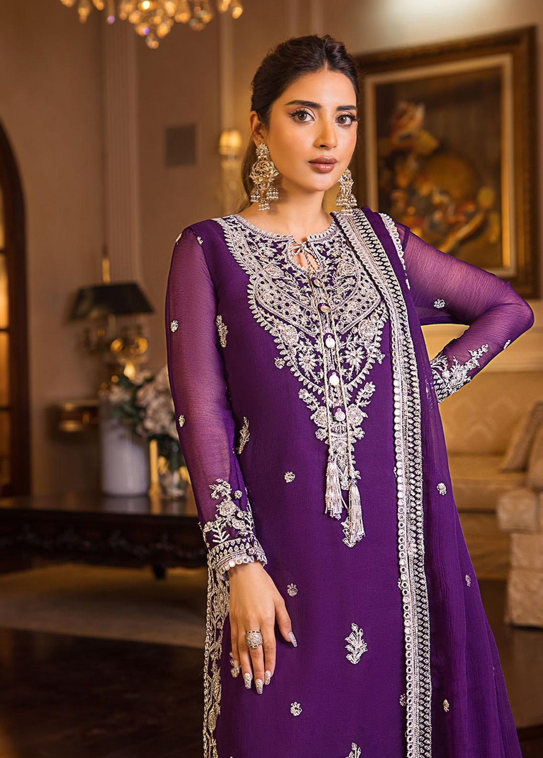 Maahru & Noorie by Asim Jofa Embroidered Chiffon Suits Unstitched 3 Piece AJ23MN AJSM-25 - Festive Collection