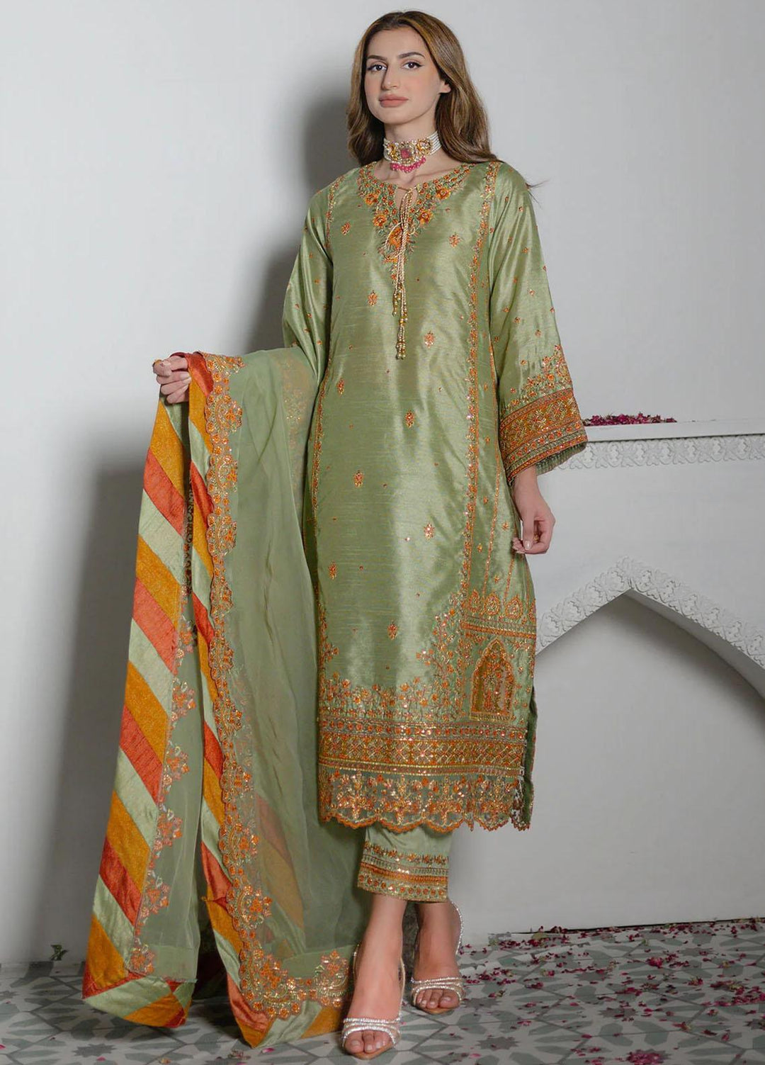 Maheer By Dhanak Embroidered  Suits Unstitched 4 Piece DHK23MH DU-3170 Light Green - Festive Collection