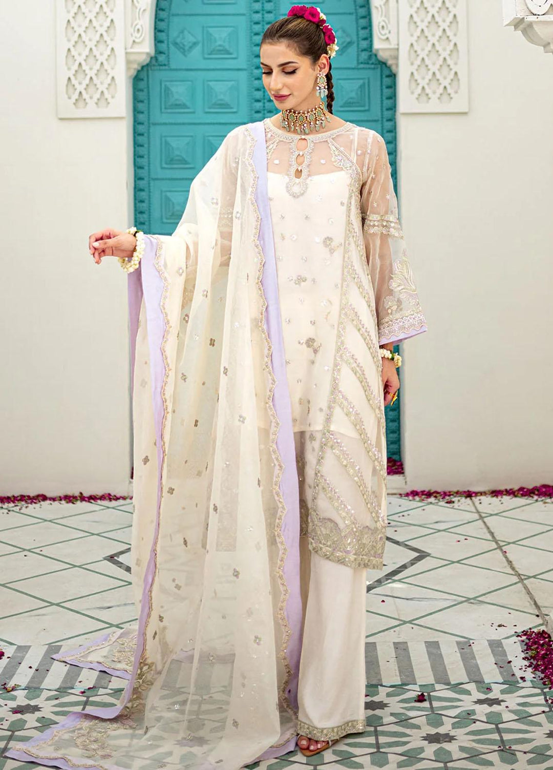 Maheer By Dhanak Embroidered Munar Suits Unstitched 4 Piece DHK23MH DU-3172 Off-White - Festive Collection