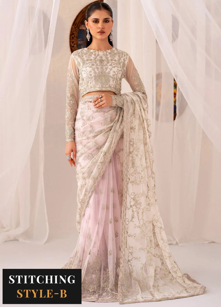 Maheer by Zarif Embroidered Net Suits Unstitched 3 Piece ZF24MH ZMU 01 Pearl - Formals Collection