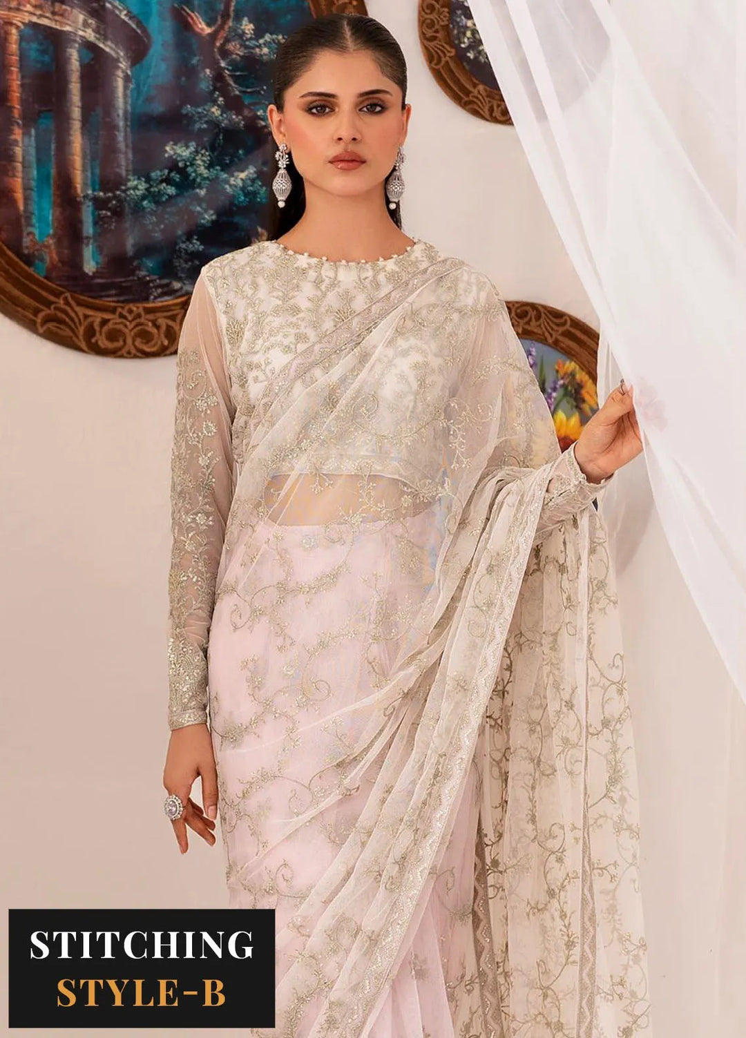 Maheer by Zarif Embroidered Net Suits Unstitched 3 Piece ZF24MH ZMU 01 Pearl - Formals Collection