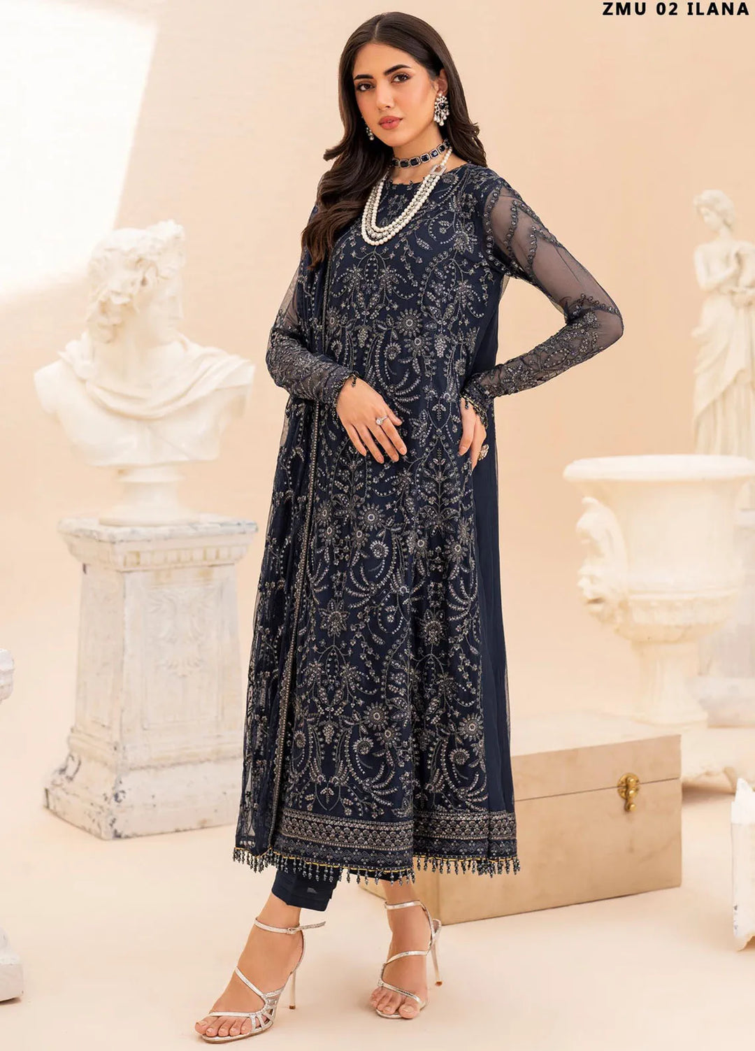 Maheer by Zarif Embroidered Net Suits Unstitched 3 Piece ZF24MH ZMU 02 Ilana - Formals Collection