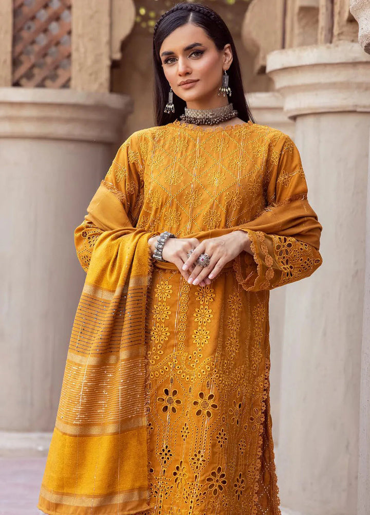 Mahees by Riaz Arts Embroidered Leather Peach Suits Unstitched 3 Piece RA24ML D-01 - Winter Collection
