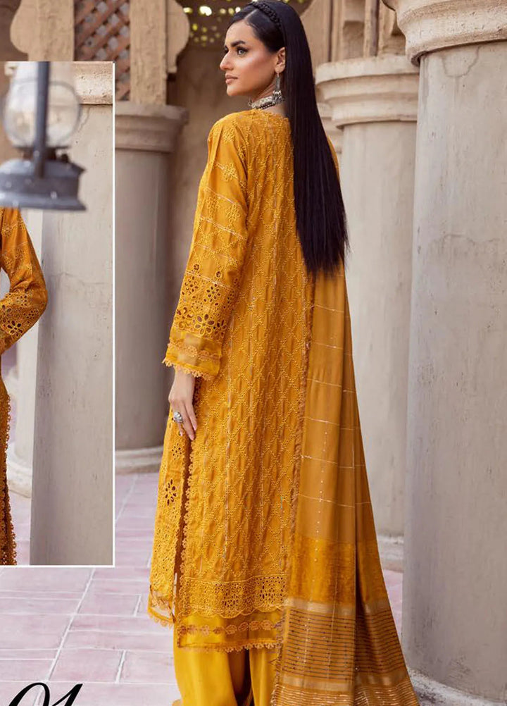 Mahees by Riaz Arts Embroidered Leather Peach Suits Unstitched 3 Piece RA24ML D-01 - Winter Collection