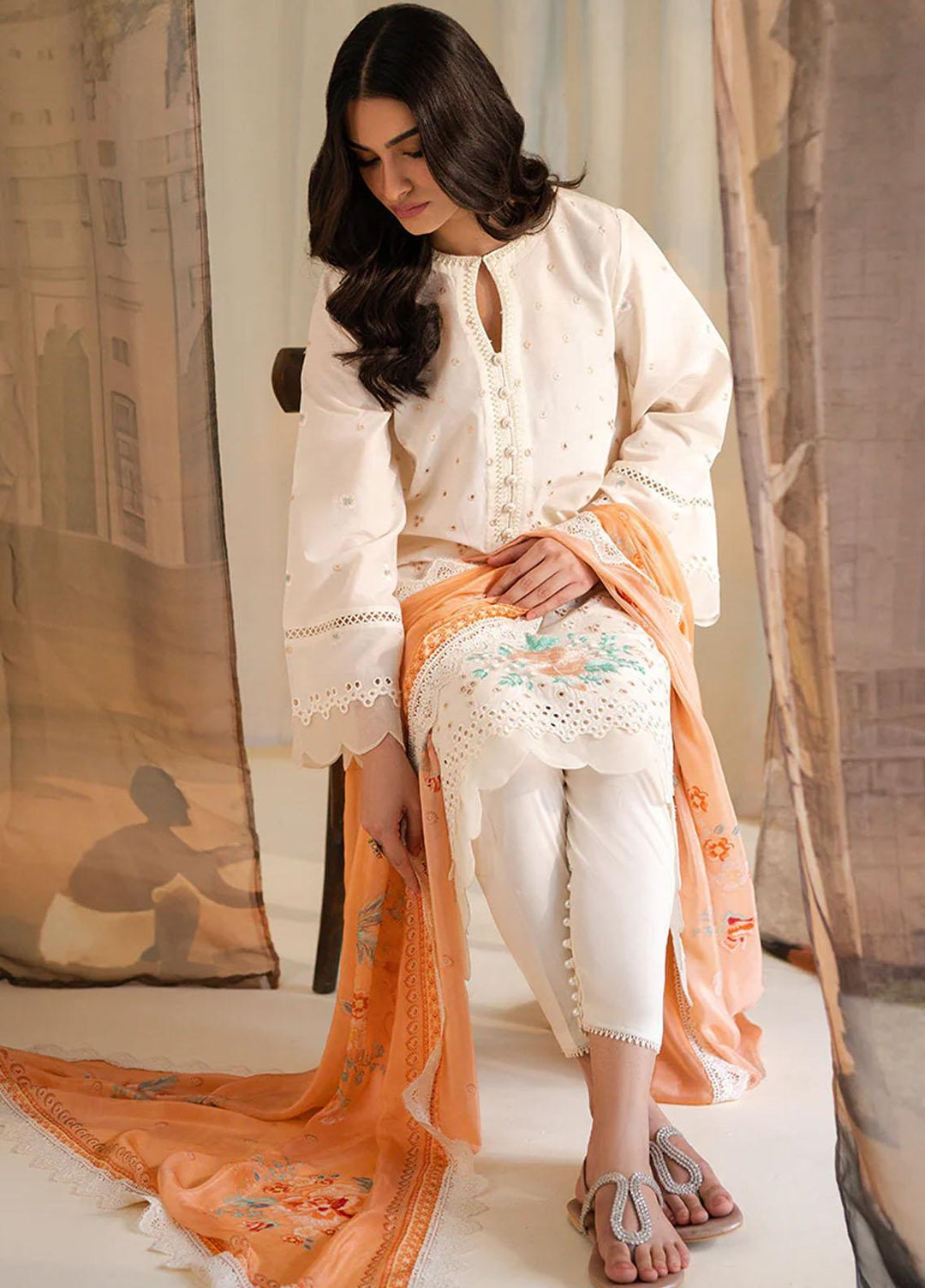 Mahiri By Cross Stitch Embroidered Lawn Suits Unstitched 3 Piece CS23M-V4 Coral Fleck - Summer Collection