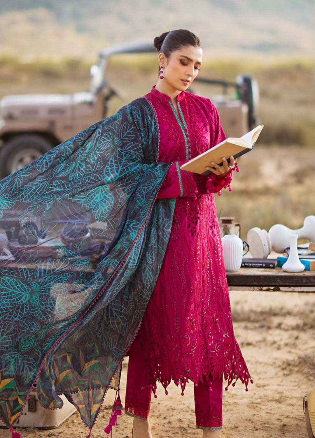 Mahiymaan By Al Zohaib Embroidered Lawn Suits Unstitched 3 Piece MAH24LL M-08 Eqal Raspherry - Luxury Collection