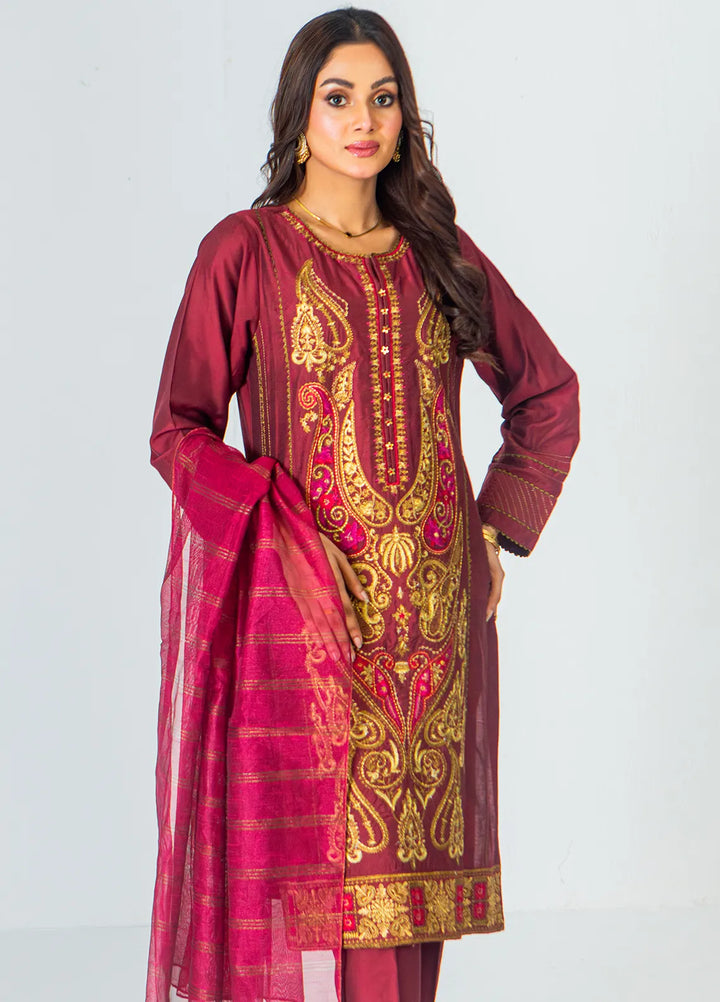 Mahnoor Ejaaz Pret Embroidered Silk 3 Piece Suit MELP-SH-004