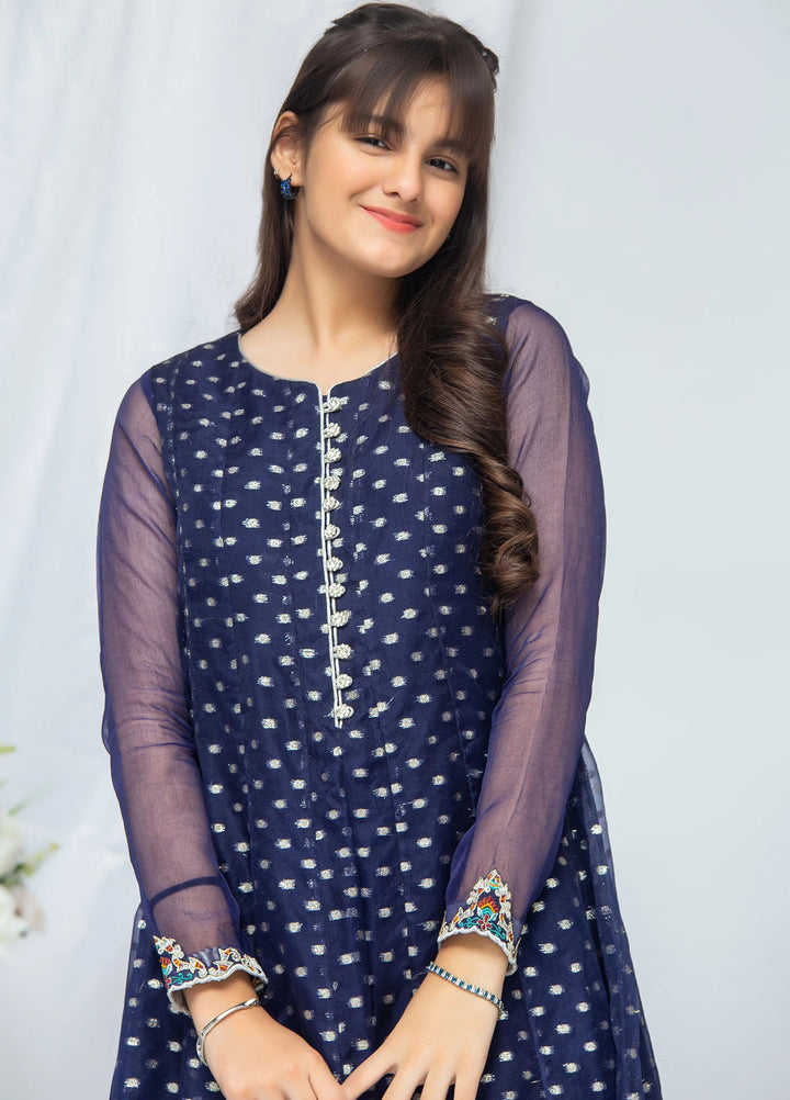 Mahroo Pret Embroidered Organza 3 Piece Suit RTWFDS-005-Dark Blue