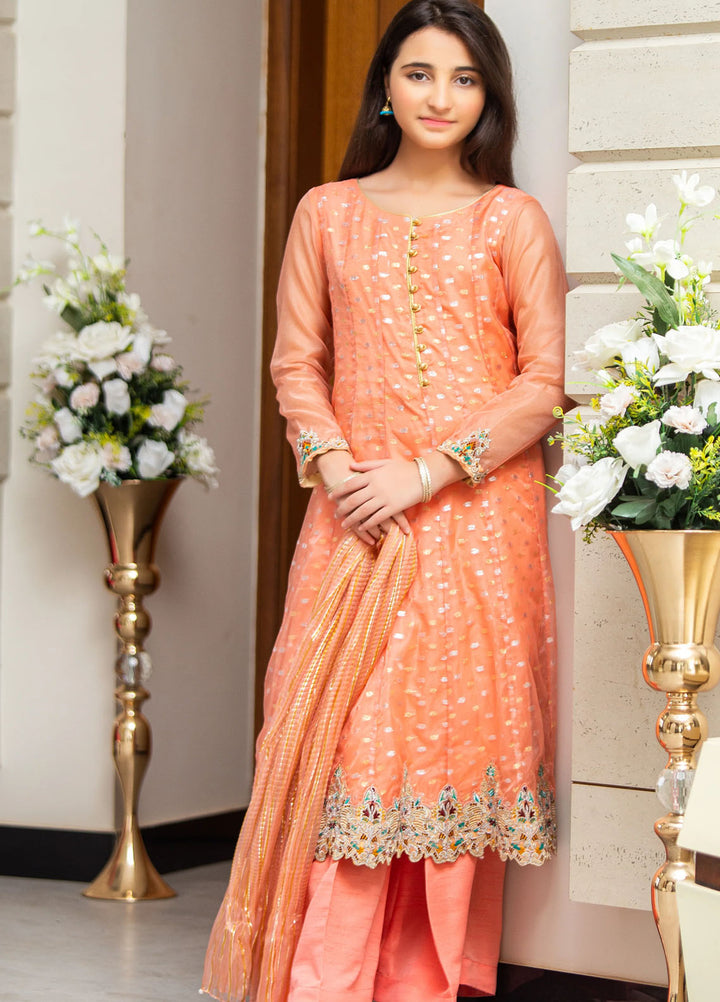 Mahroo Pret Embroidered Organza 3 Piece Suit RTWFDS-005-Peach