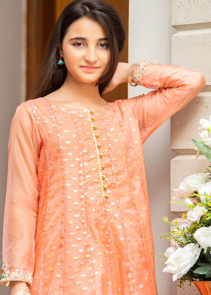 Mahroo Pret Embroidered Organza 3 Piece Suit RTWFDS-005-Peach
