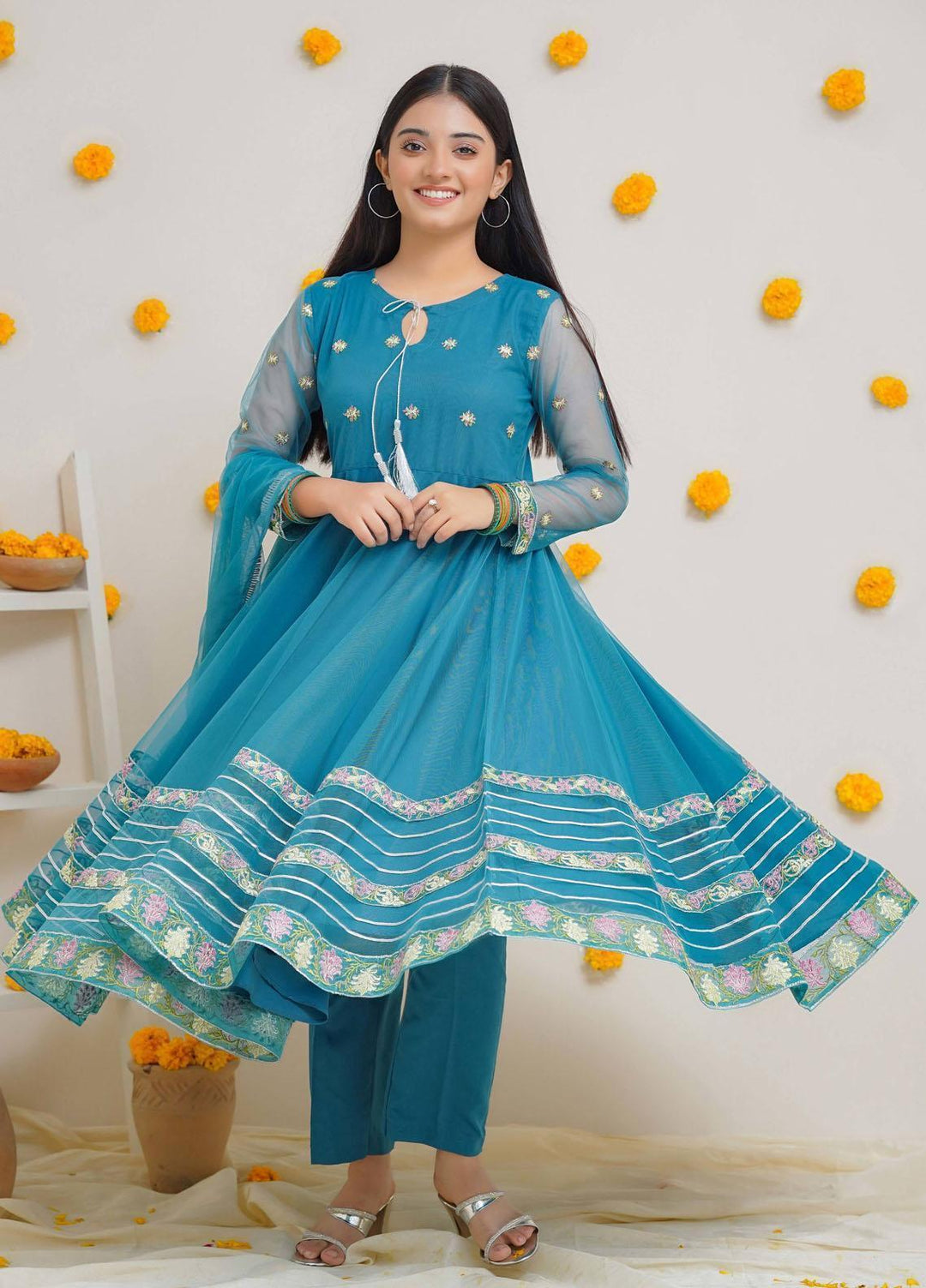 Modest Pret Embroidered Net 3 Piece Suit Mirha