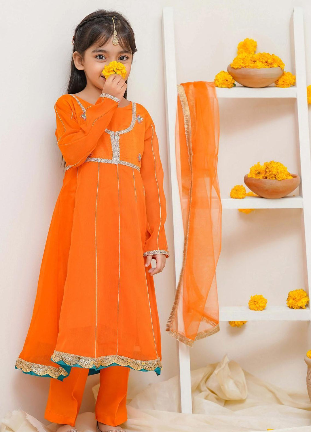 Modest Pret Embroidered Chiffon 3 Piece Suit Sunehri