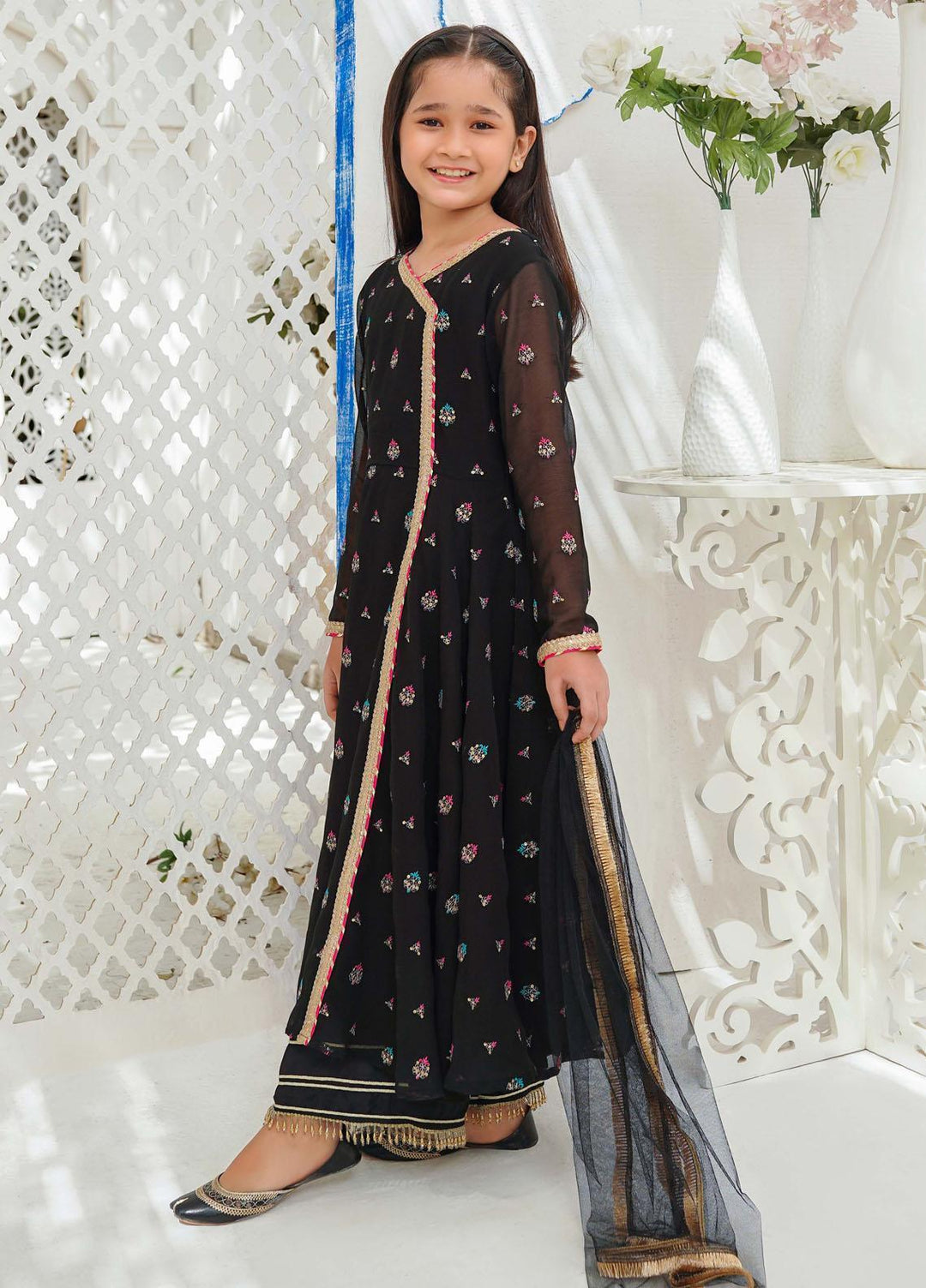 Modest Pret Embroidered Chiffon 3 Piece Suit Surmai