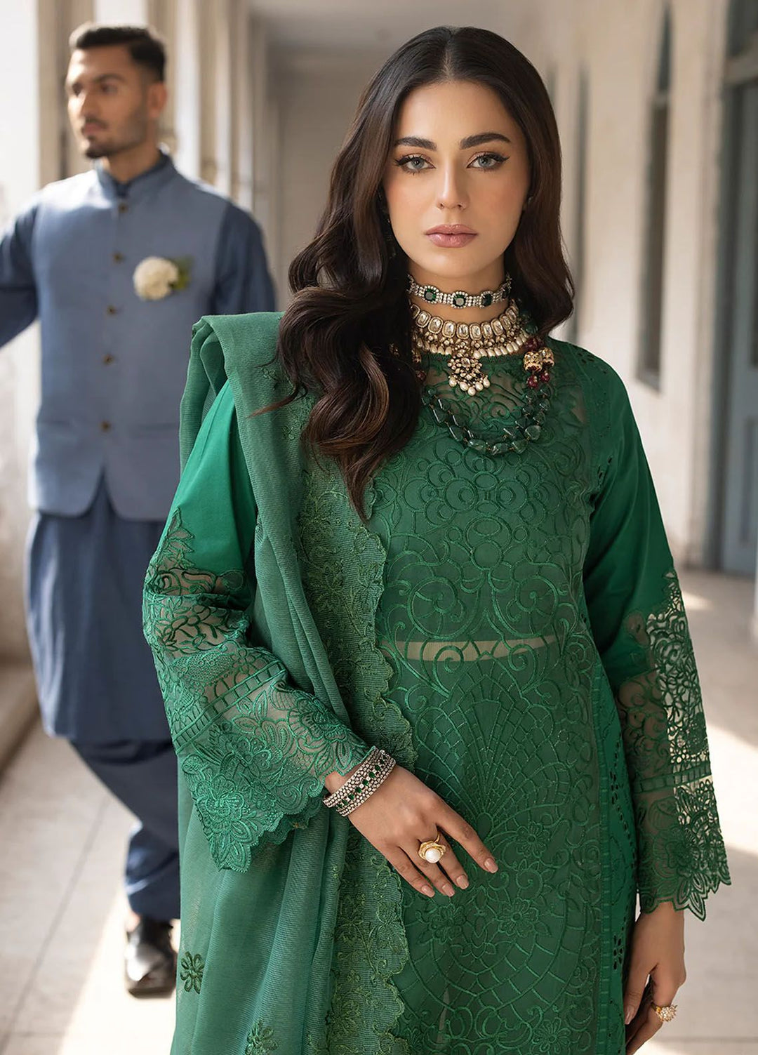 Mahrukh by Mahnur Embroidered Lawn Suits Unstitched 3 Piece MN24MK D3-B Emerald - Summer Collection