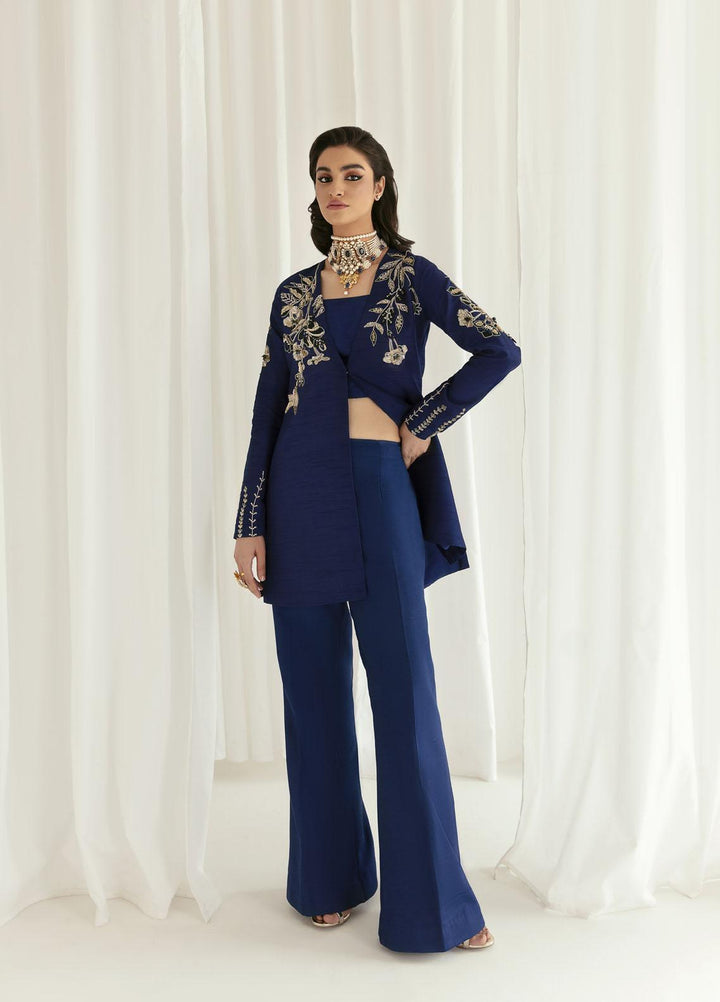 Mahum Asad Luxury Pret  Raw Silk 3 Piece Dress Mavi