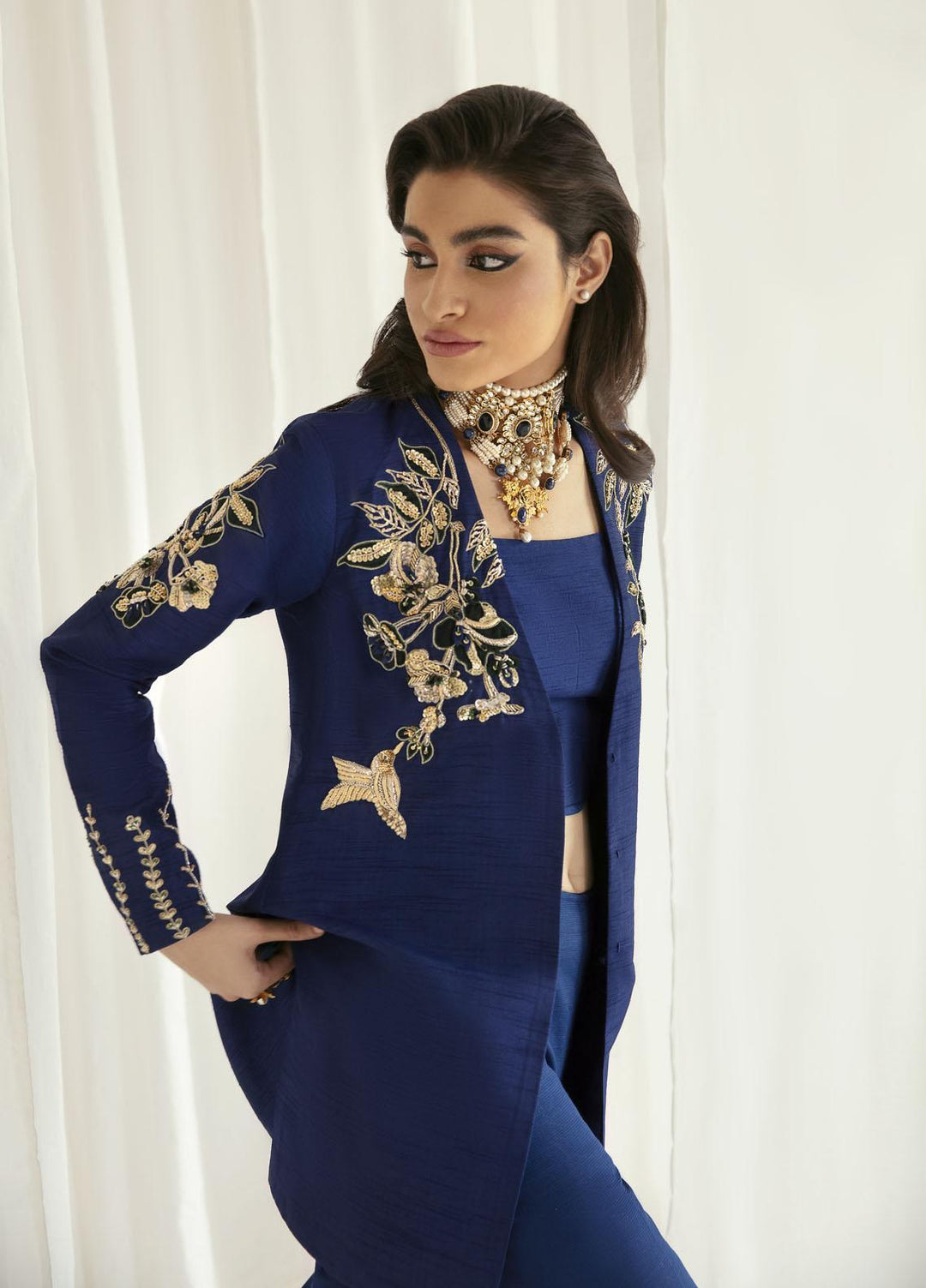Mahum Asad Luxury Pret  Raw Silk 3 Piece Dress Mavi