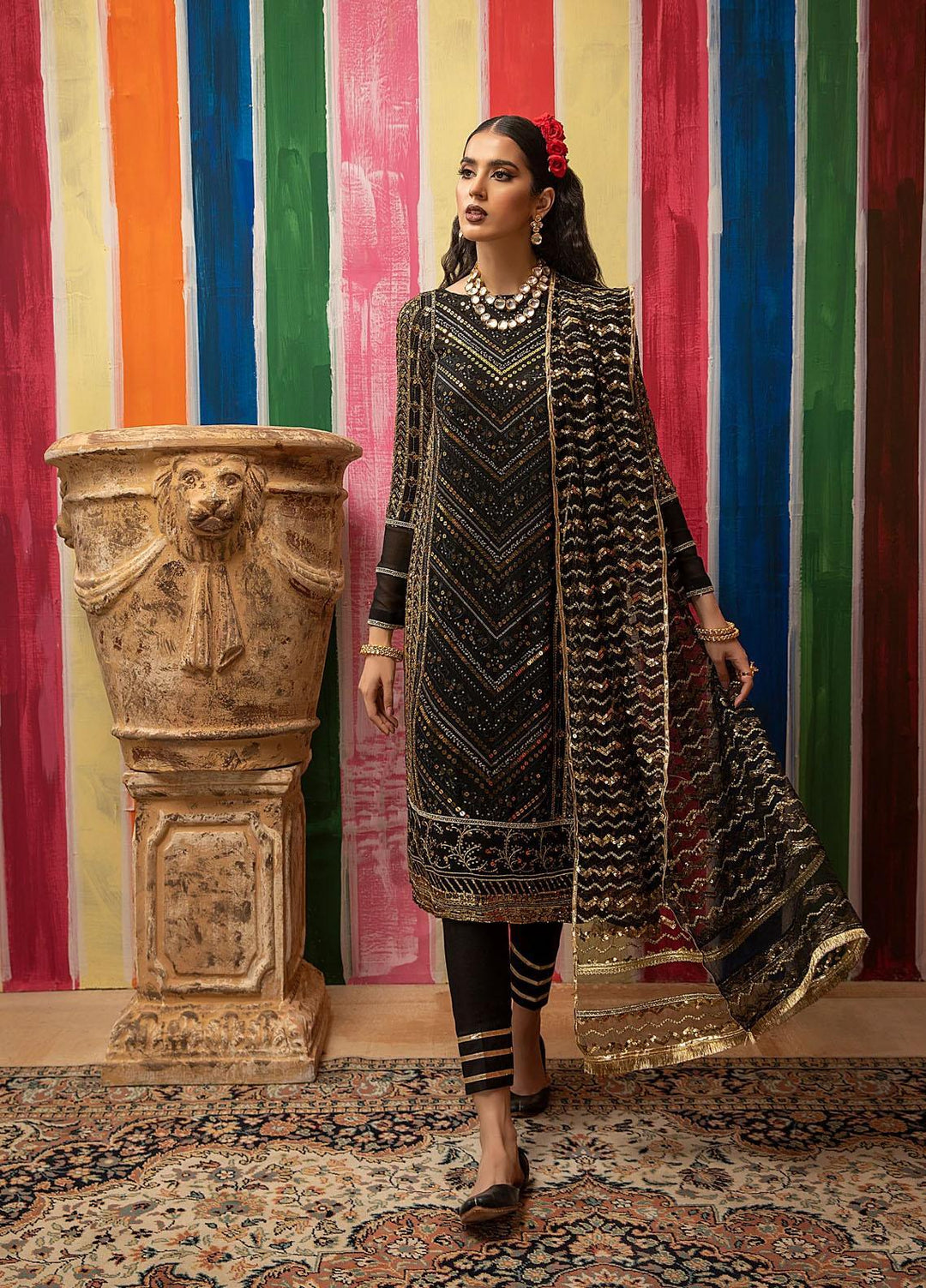 Mahum Asad Luxury Pret Embroidered Chiffon 3 Piece Dress AASHNA
