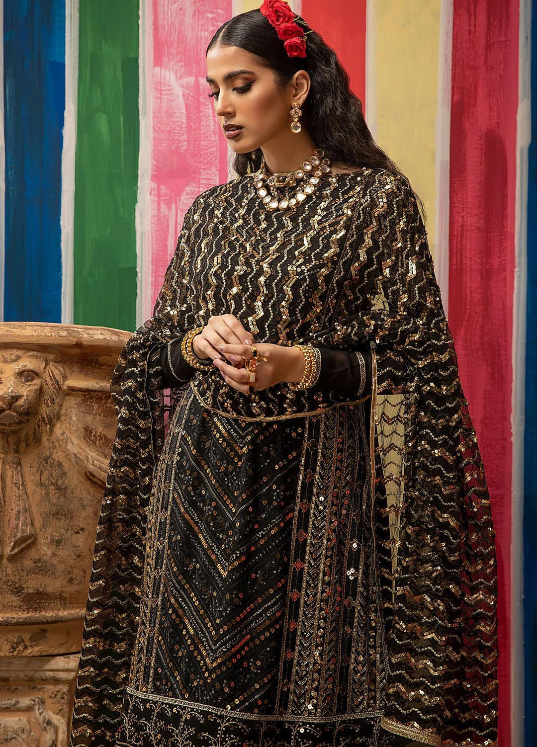 Mahum Asad Luxury Pret Embroidered Chiffon 3 Piece Dress AASHNA