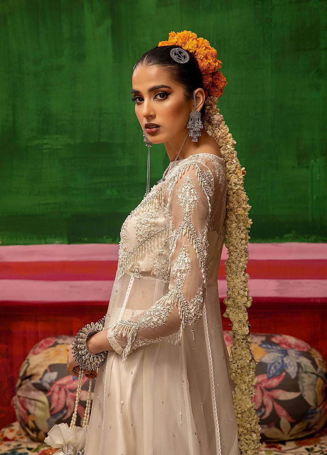 Mahum Asad Luxury Pret Embroidered Silk 3 Piece Dress MIHRET