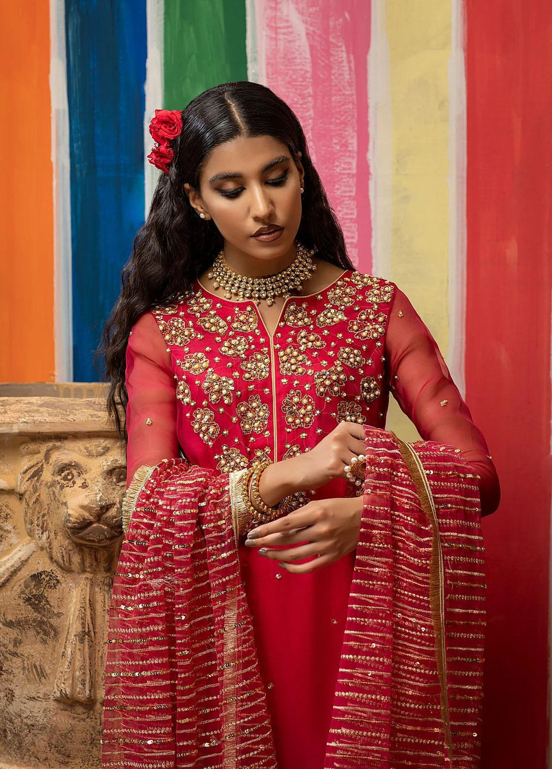 Mahum Asad Luxury Pret Embroidered Organza 3 Piece Dress MIRSAH