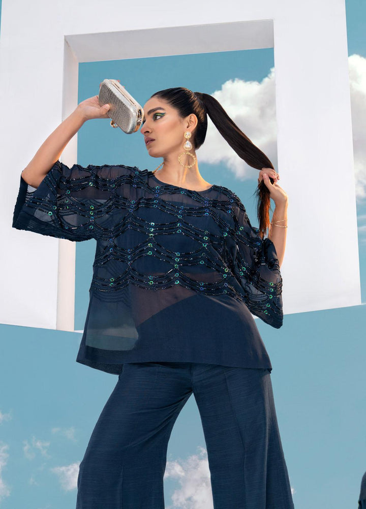 Maira Zunnorain Western Wear Georgette Pret 2 Piece Dress Blue Opium MZC 01F