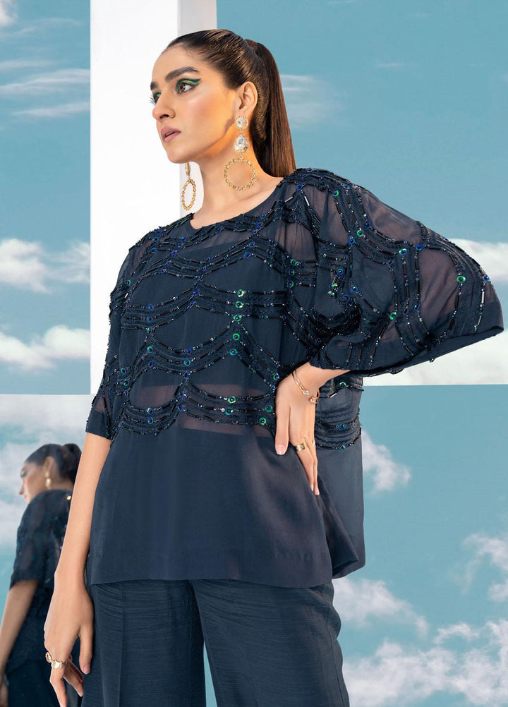 Maira Zunnorain Western Wear Georgette Pret 2 Piece Dress Blue Opium MZC 01F