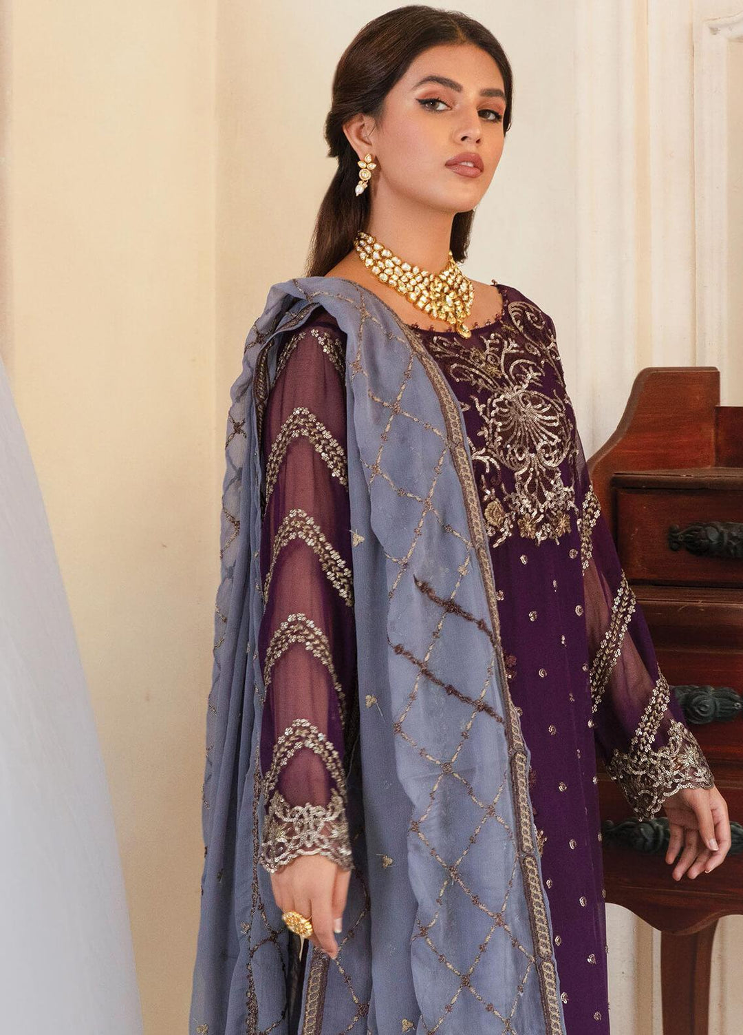 Majestic by Imrozia Embroidered Chiffon Suits Unstitched 3 Piece IMP22MA M-07 Leilani - Premium Collection