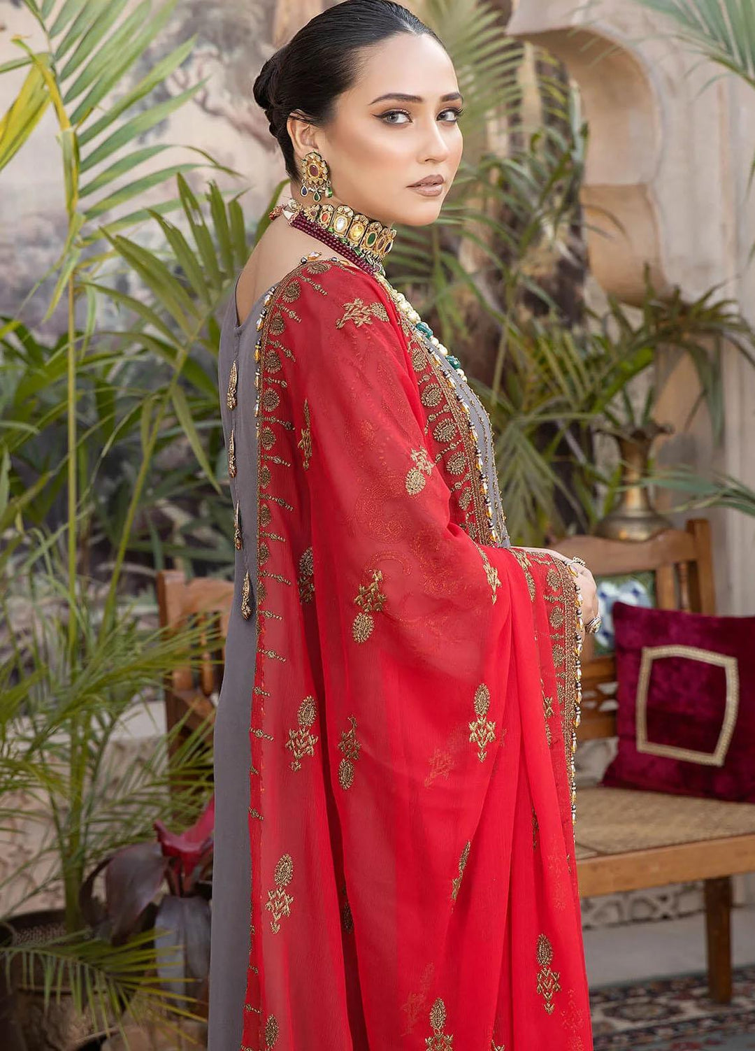 Exquise Majestic By Imrozia Premium Embroidered Chiffon Suits Unstitched 3 Piece IMP23EM M-27 Shanasai - Festive Collection