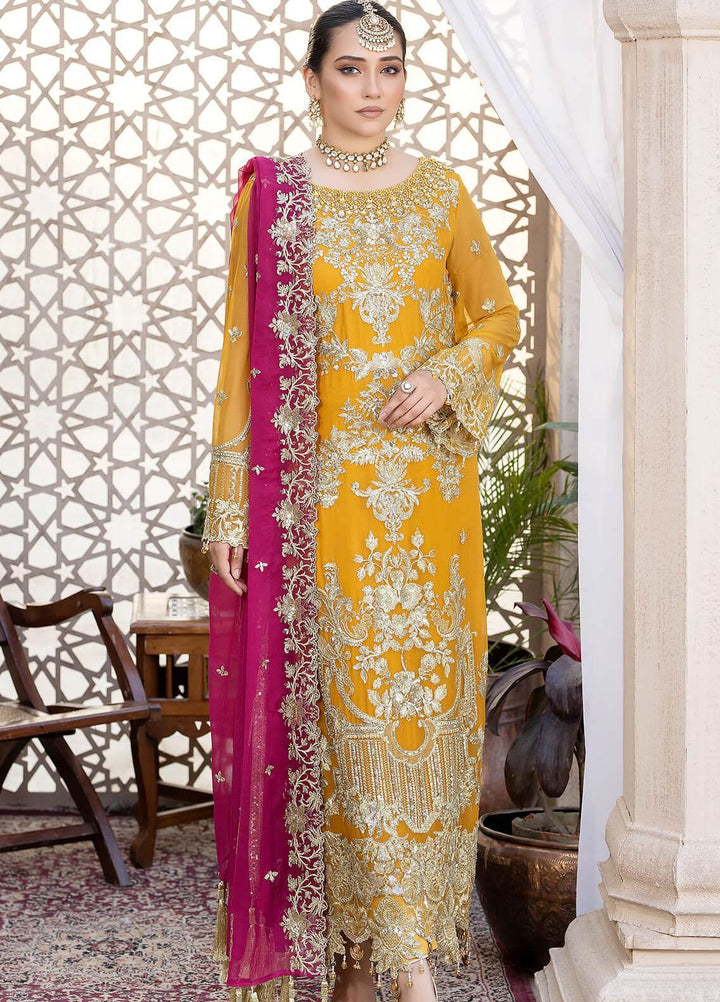 Exquise Majestic By Imrozia Premium Embroidered Chiffon Suits Unstitched 3 Piece IMP23EM M-28 Roshanay - Festive Collection