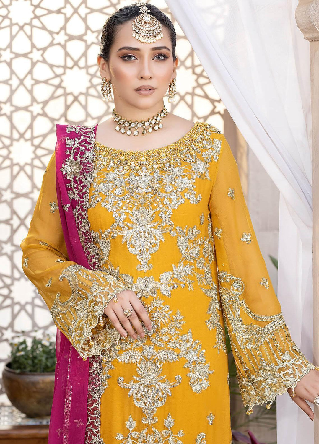 Exquise Majestic By Imrozia Premium Embroidered Chiffon Suits Unstitched 3 Piece IMP23EM M-28 Roshanay - Festive Collection