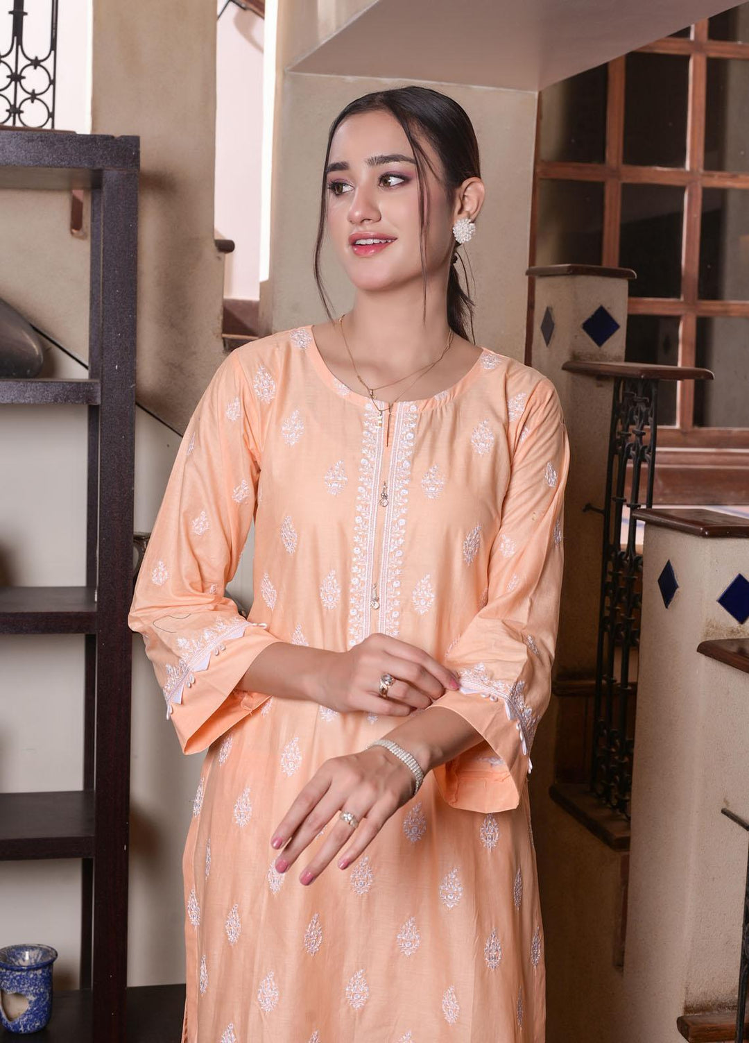 MAK Fashion Casual Pret Embroidered Cotton 2 Piece Suit KUW-10075