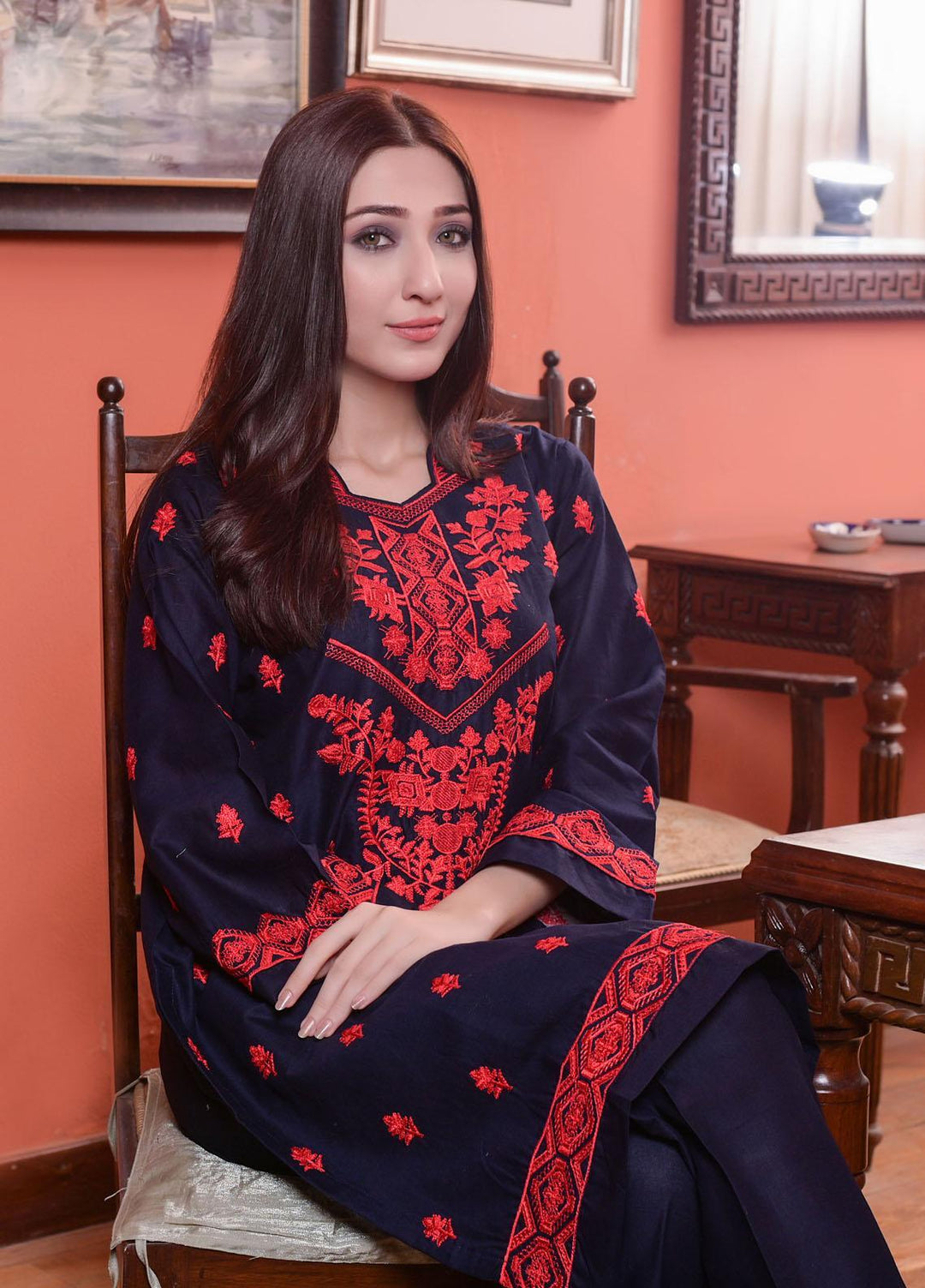 MAK Fashion Casual Pret Embroidered Cotton 2 Piece Suit KUW-10076
