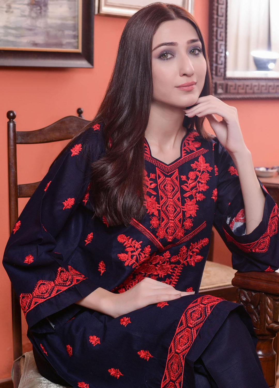 MAK Fashion Casual Pret Embroidered Cotton 2 Piece Suit KUW-10076