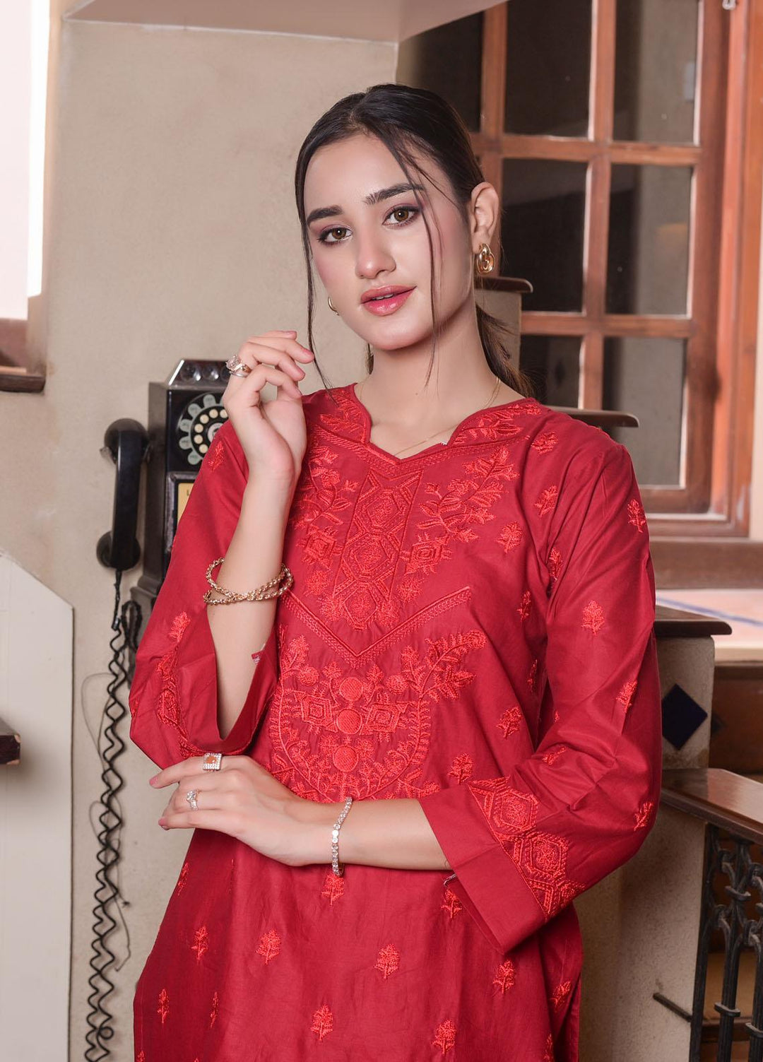 MAK Fashion Casual Pret Embroidered Cotton 2 Piece Suit KUW-10077