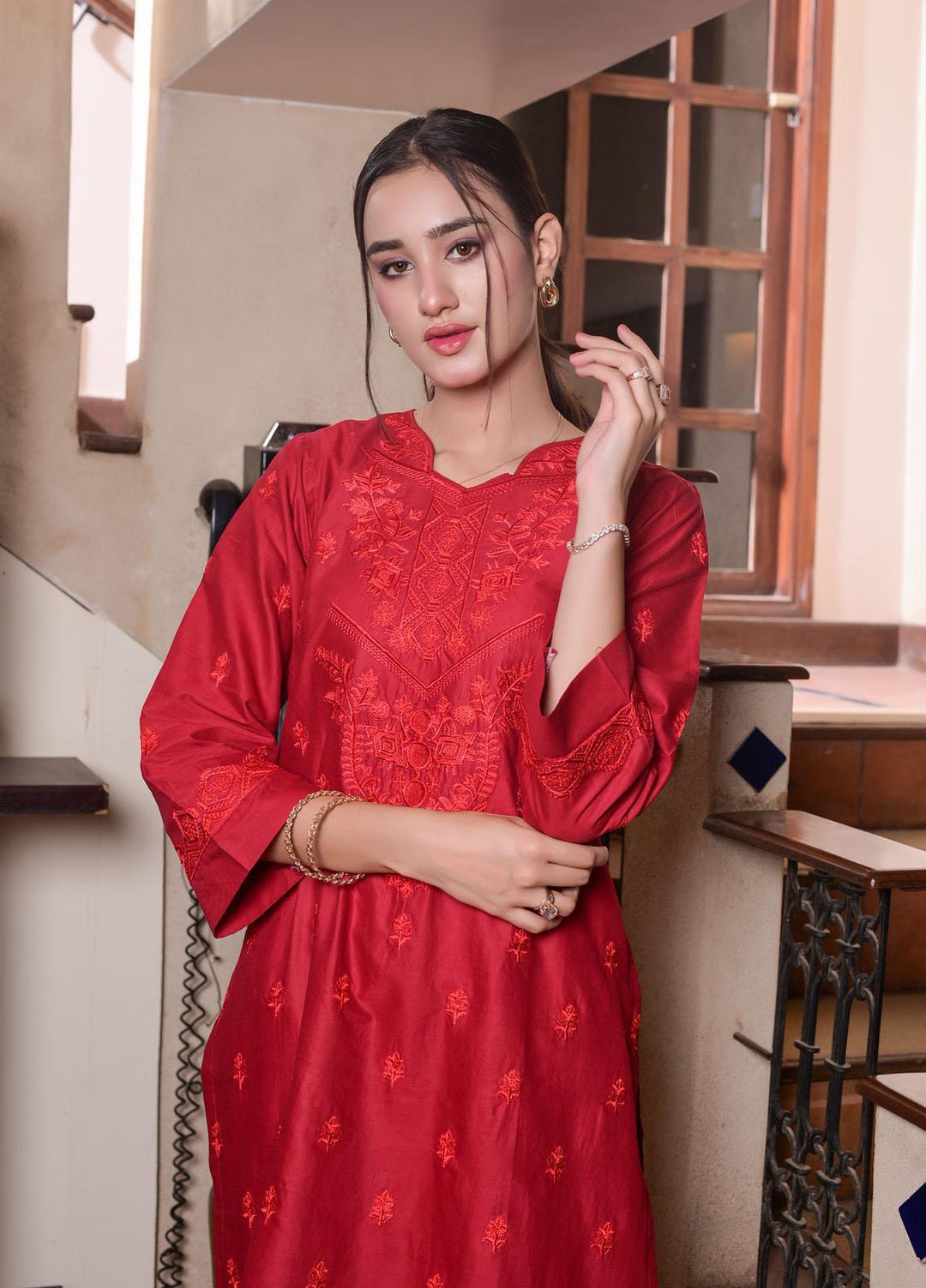 MAK Fashion Casual Pret Embroidered Cotton 2 Piece Suit KUW-10077