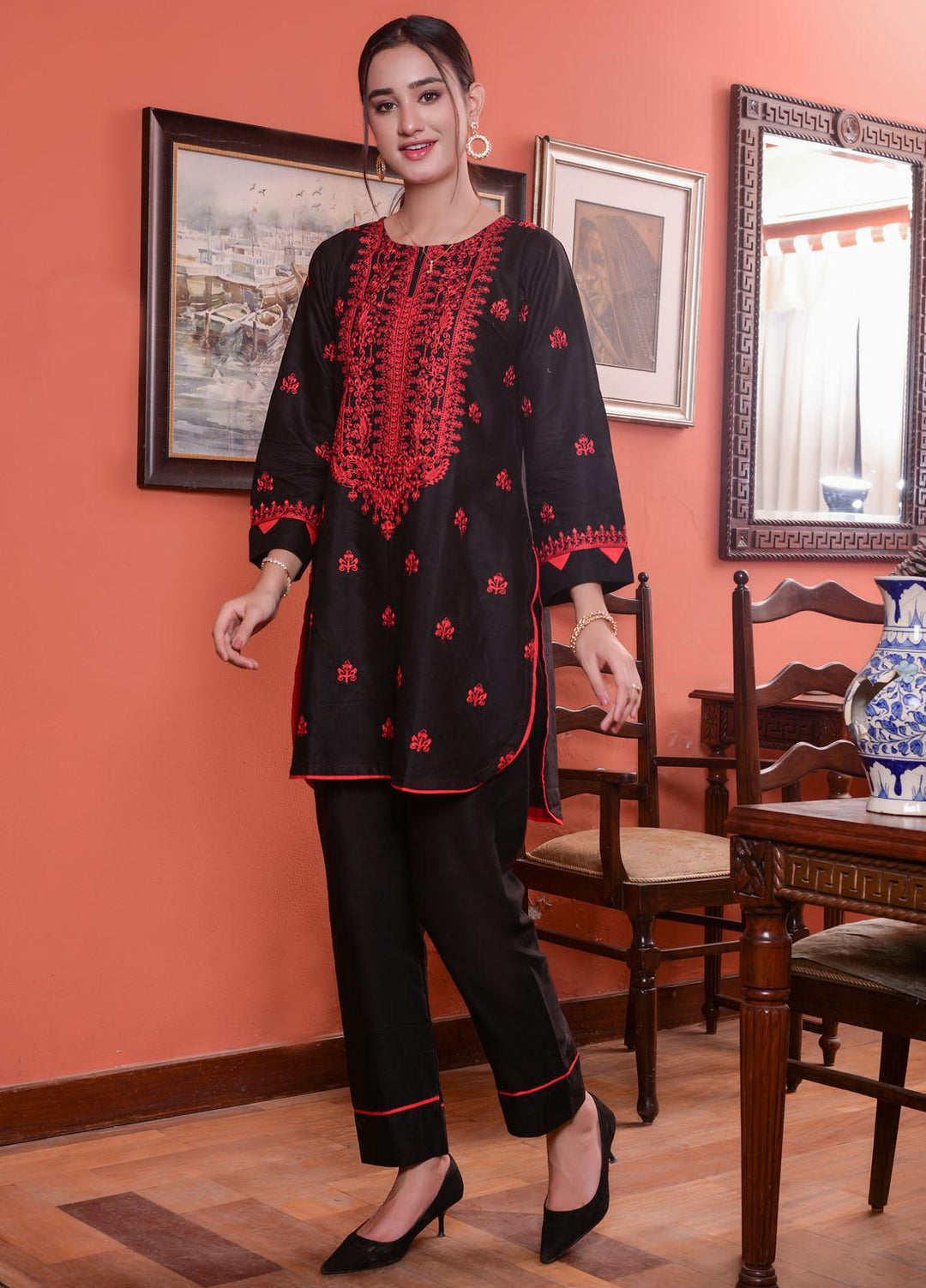 MAK Fashion Casual Pret Embroidered Cotton 2 Piece Suit KUW-10079