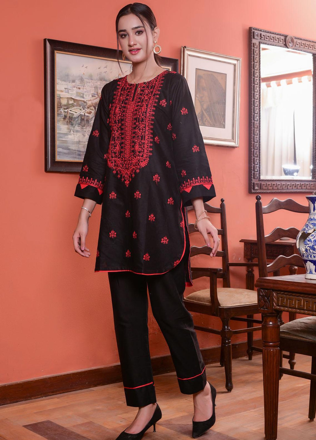 MAK Fashion Casual Pret Embroidered Cotton 2 Piece Suit KUW-10079