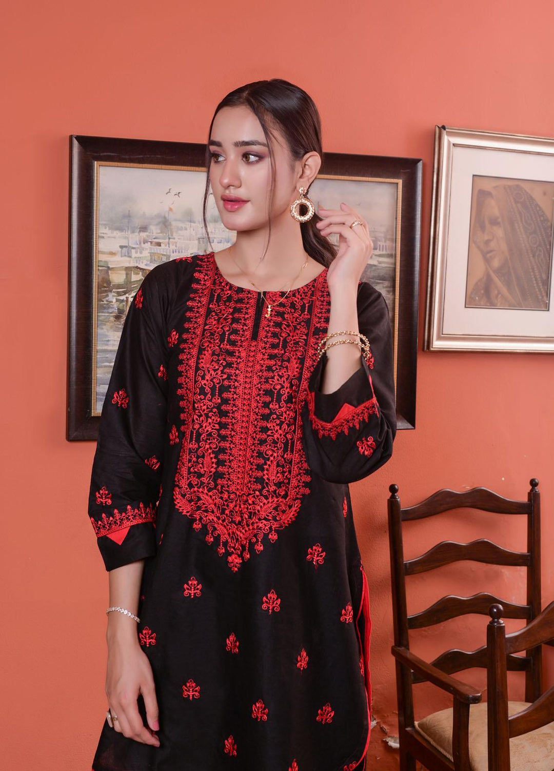 MAK Fashion Casual Pret Embroidered Cotton 2 Piece Suit KUW-10079