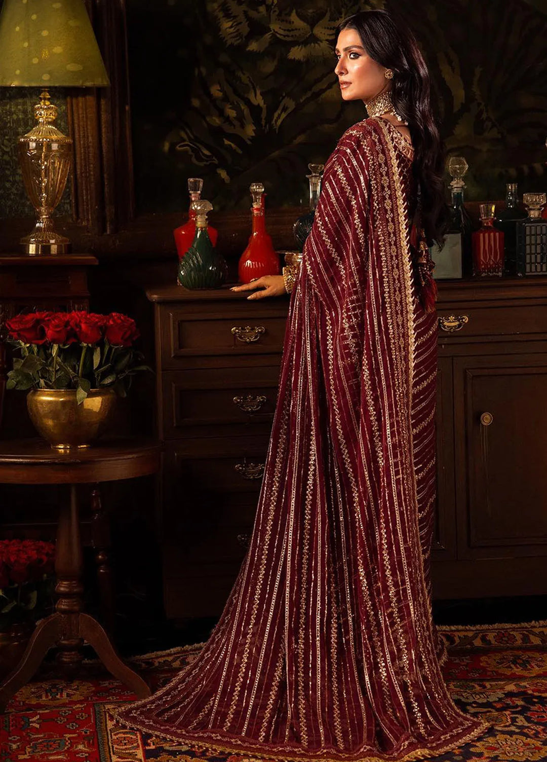 Makhmal By Asim Jofa Embroidered Velvet Saree Unstitched AJ23MK AJMM-02 - Wedding Collection