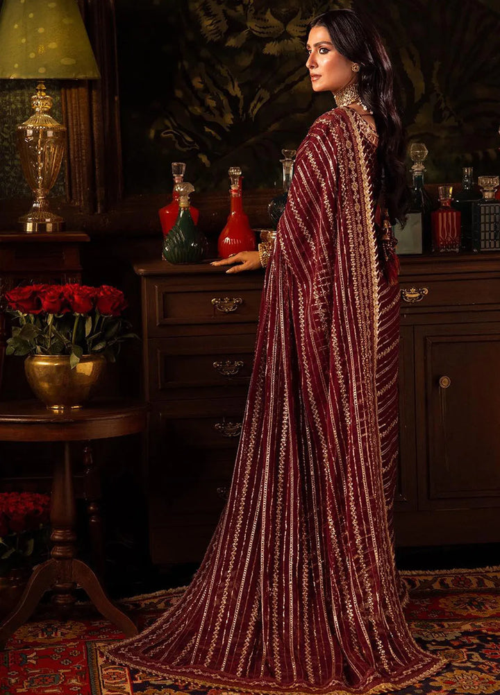 Makhmal By Asim Jofa Embroidered Velvet Saree Unstitched AJ23MK AJMM-02 - Wedding Collection