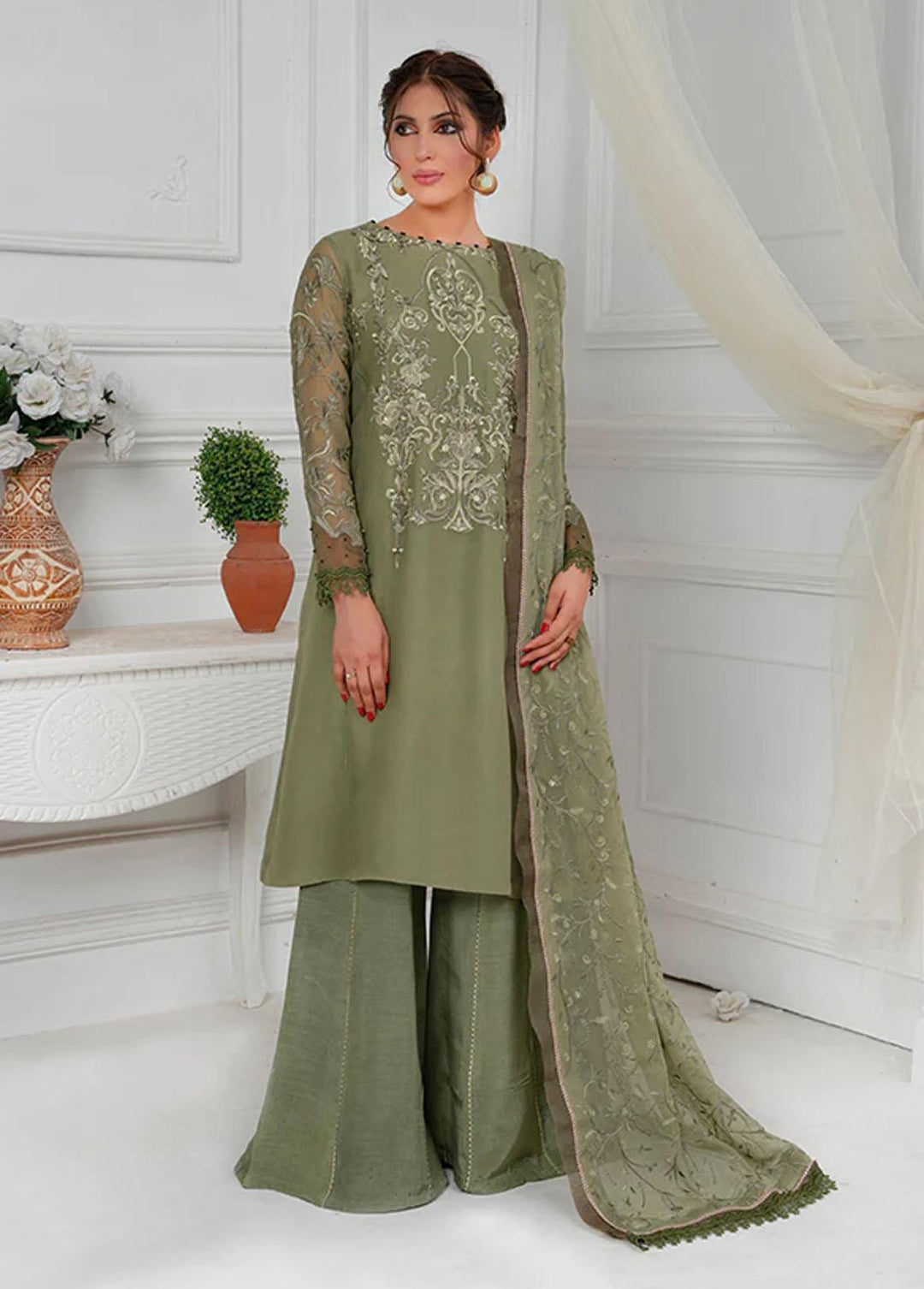 Maleena Fashion Pret Embroidered Chiffon 3 Piece Suit MLN23RW Elena