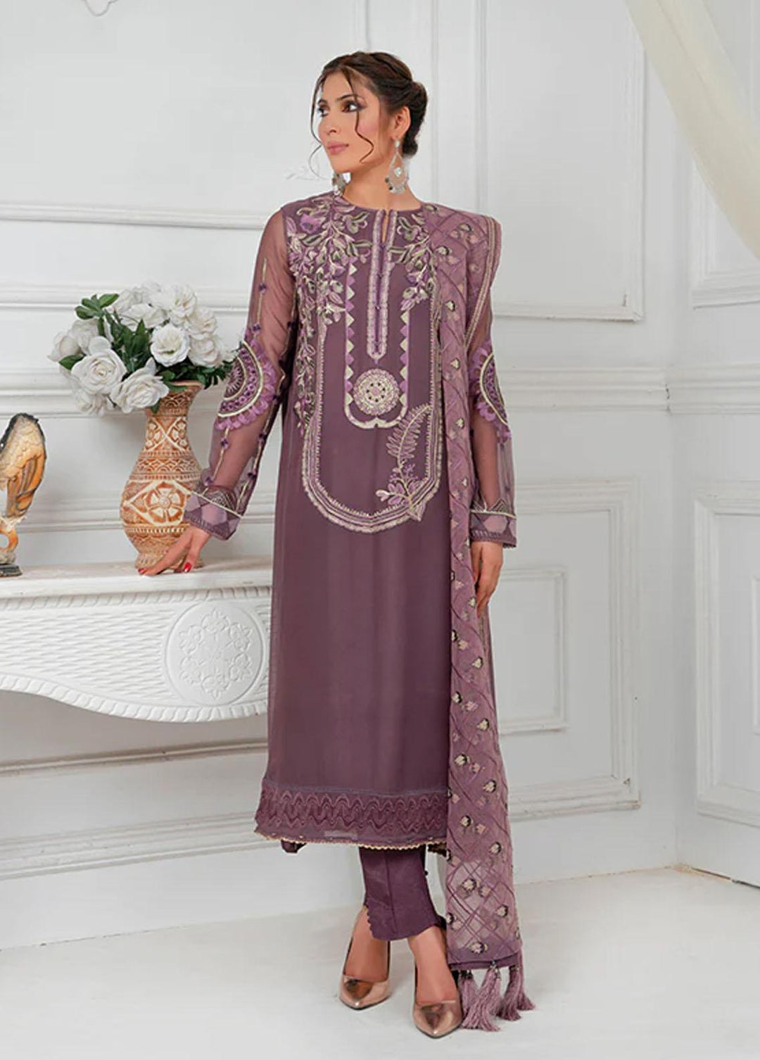 Maleena Fashion Pret Embroidered Chiffon 3 Piece Suit MLN23RW Lucas