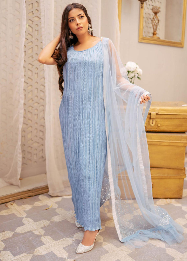 Manaal Arfeen Luxury Pret  Silk 3 Piece Suit MNL23LP Blue wave