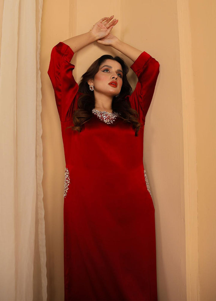 Manaal Arfeen Luxury Pret  Silk 2 Piece Suit MNL23LP Red Crystal