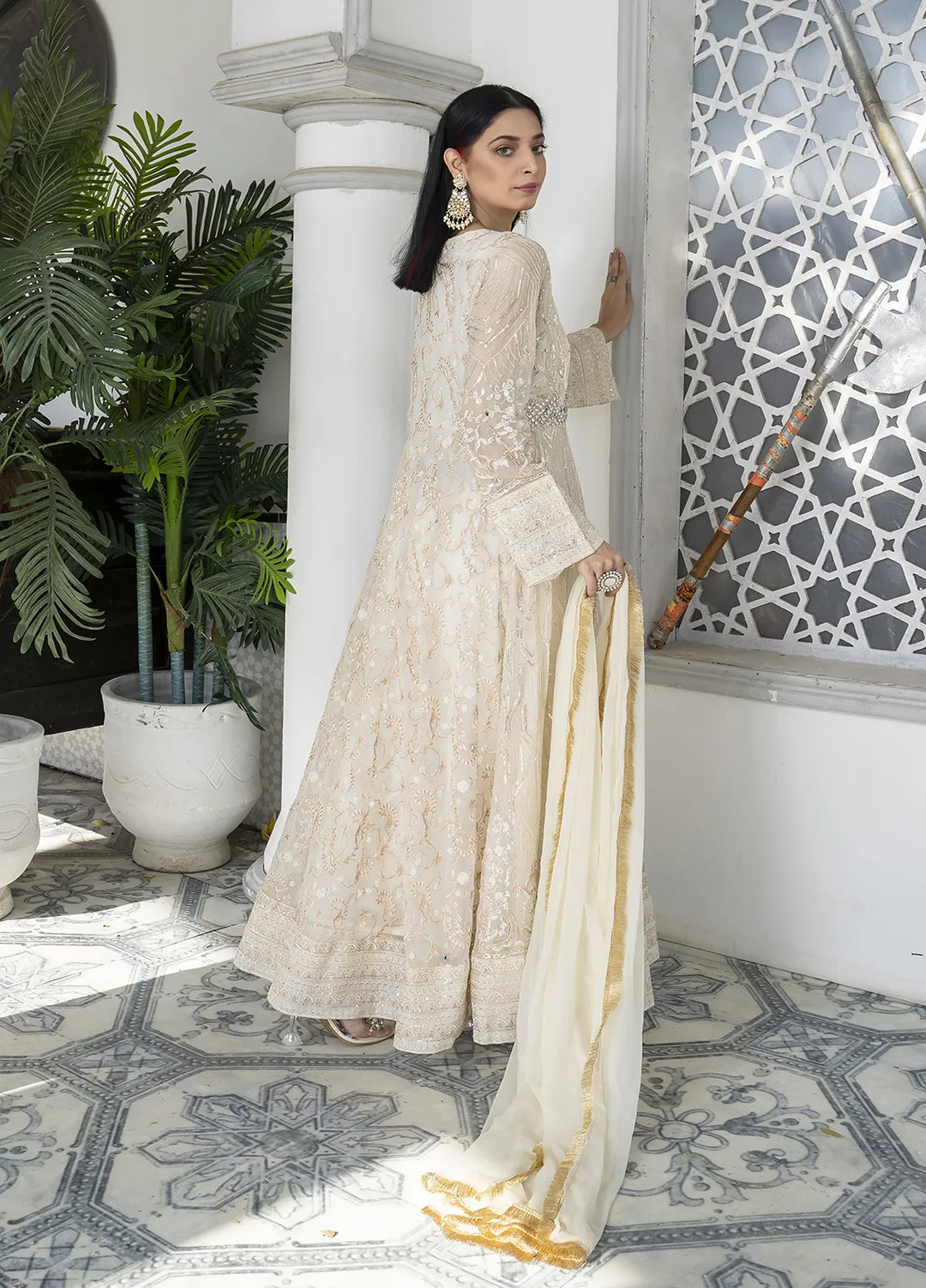 Manahils Pret Embroidered Chiffon 3 Piece Suit Kurti-105-White